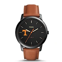 Fossil Black Tennessee Volunteers Personalized Minimalist Slim Light Brown Leather Watch