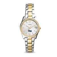 Women's Fossil Silver Pitt Panthers Personalized Scarlette Mini Two-Tone Stainless Steel Watch