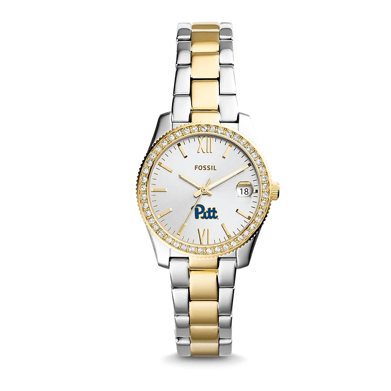 Women's Fossil Silver Pitt Panthers Personalized Scarlette Mini Two-Tone Stainless Steel Watch