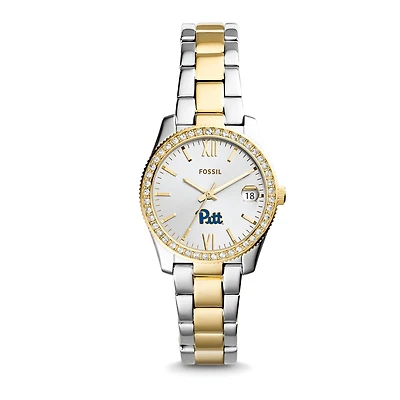 Women's Fossil Silver Pitt Panthers Personalized Scarlette Mini Two-Tone Stainless Steel Watch