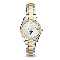 Women's Fossil Silver Yale Bulldogs Personalized Scarlette Mini Two-Tone Stainless Steel Watch