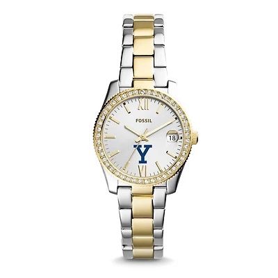 Women's Fossil Silver Yale Bulldogs Personalized Scarlette Mini Two-Tone Stainless Steel Watch