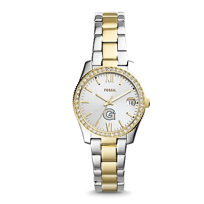 Women's Fossil Silver Georgetown Hoyas Personalized Scarlette Mini Two-Tone Stainless Steel Watch