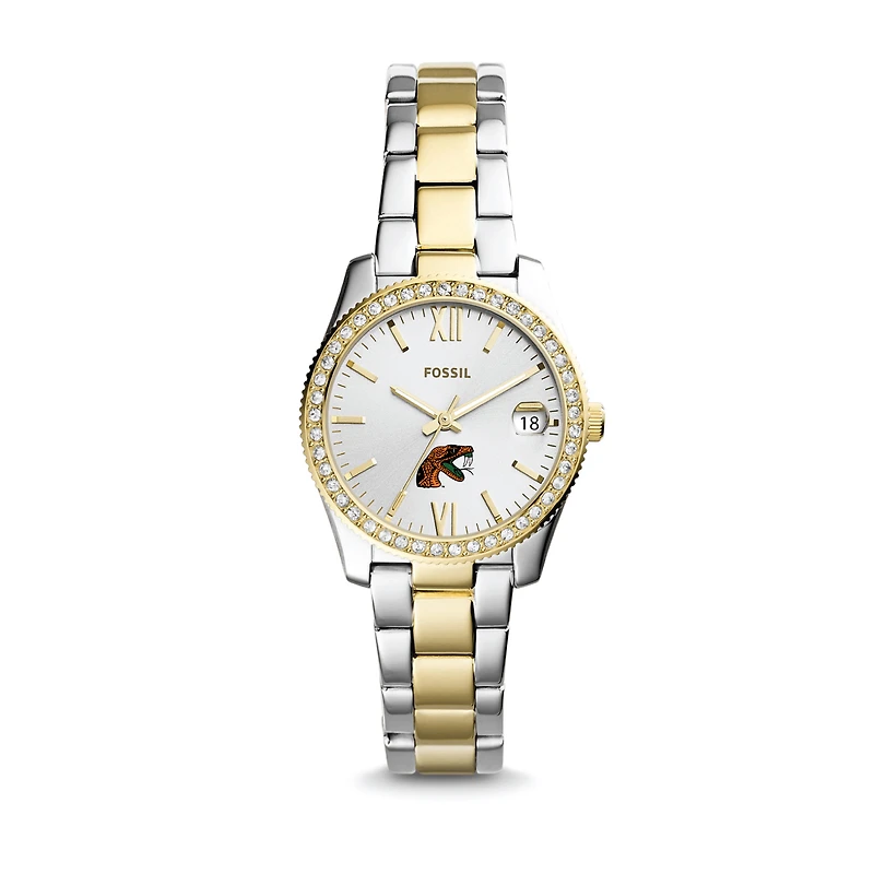 Women's Fossil Silver Florida A&M Rattlers Personalized Scarlette Mini Two-Tone Stainless Steel Watch