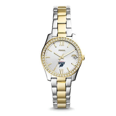 Women's Fossil Silver Howard Bison Personalized Scarlette Mini Two-Tone Stainless Steel Watch
