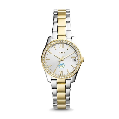 Women's Fossil Silver Southern University Jaguars Personalized Scarlette Mini Two-Tone Stainless Steel Watch