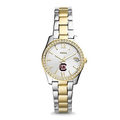 Women's Fossil Silver South Carolina Gamecocks Personalized Scarlette Mini Two-Tone Stainless Steel Watch