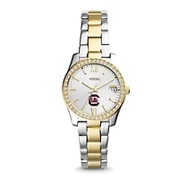 Women's Fossil Silver South Carolina Gamecocks Personalized Scarlette Mini Two-Tone Stainless Steel Watch