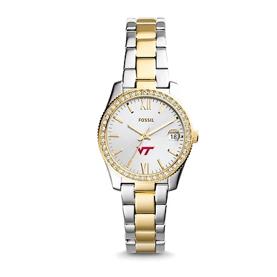 Women's Fossil Silver Virginia Tech Hokies Personalized Scarlette Mini Two-Tone Stainless Steel Watch