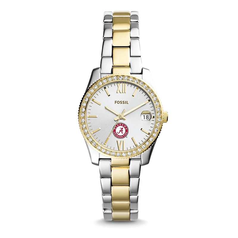 Women's Fossil Silver Alabama Crimson Tide Personalized Scarlette Mini Two-Tone Stainless Steel Watch