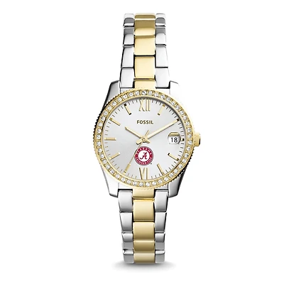Women's Fossil Silver Alabama Crimson Tide Personalized Scarlette Mini Two-Tone Stainless Steel Watch