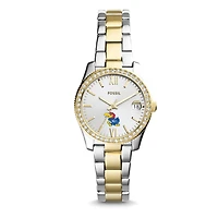 Women's Fossil Silver Kansas Jayhawks Personalized Scarlette Mini Two-Tone Stainless Steel Watch