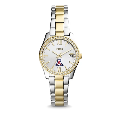 Women's Fossil Silver Arizona Wildcats Personalized Scarlette Mini Two-Tone Stainless Steel Watch