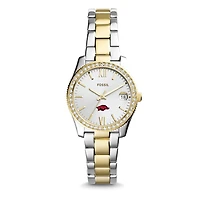 Women's Fossil Silver Arkansas Razorbacks Personalized Scarlette Mini Two-Tone Stainless Steel Watch