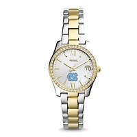 Women's Fossil Silver North Carolina Tar Heels Personalized Scarlette Mini Two-Tone Stainless Steel Watch