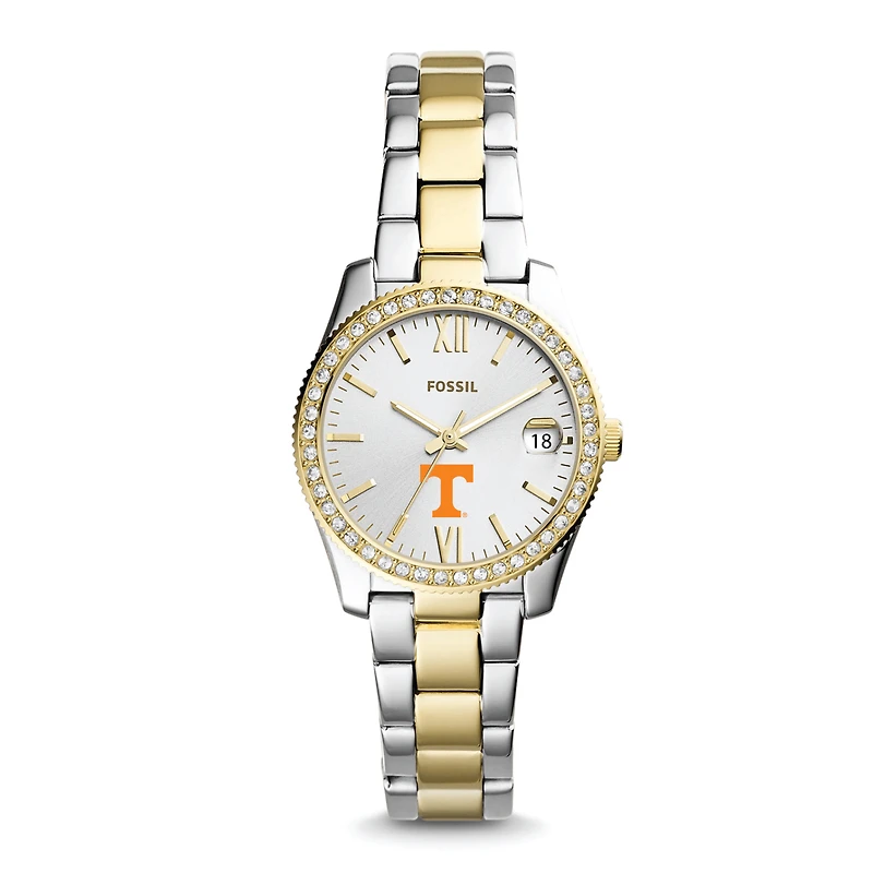 Women's Fossil Silver Tennessee Volunteers Personalized Scarlette Mini Two-Tone Stainless Steel Watch