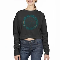 Women's Uscape Apparel Black Coastal Carolina Chanticleers Circle Scene Cropped Crewneck Sweatshirt