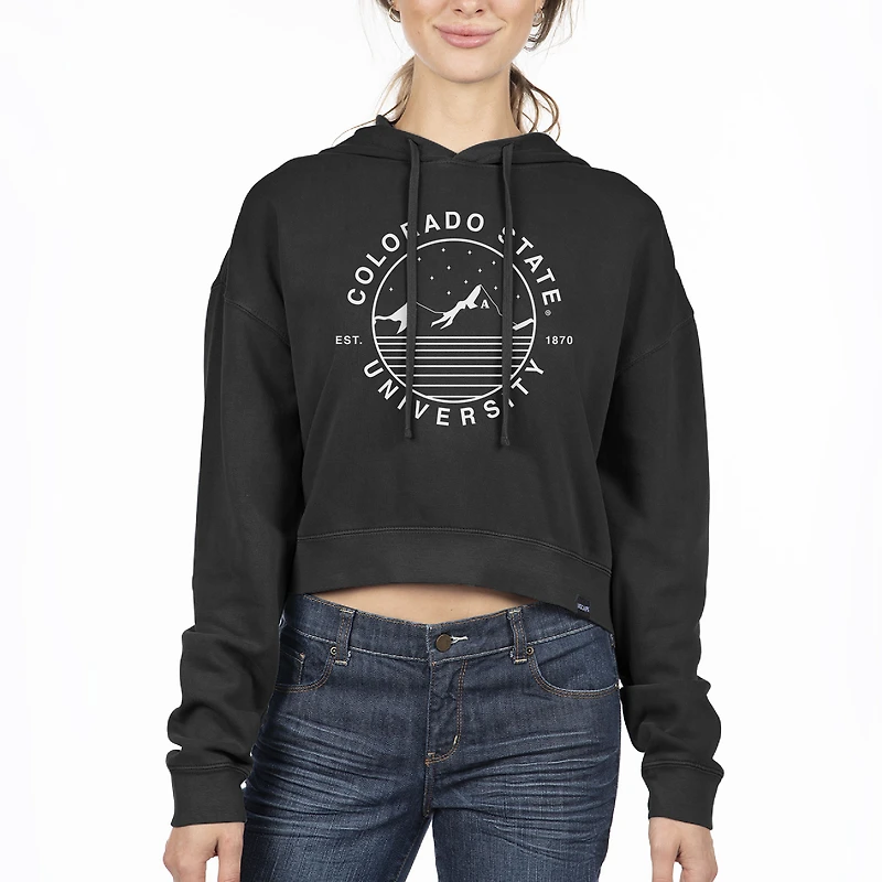Women's Uscape Apparel Black Colorado State Rams Circle Scene Cropped Pullover Hoodie