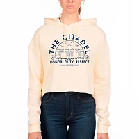 Women's Uscape Apparel Cream Citadel Bulldogs Circle Scene Raw Edge Cropped Pullover Hoodie