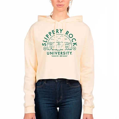 Women's Uscape Apparel Cream Slippery Rock Pride Circle Scene Raw Edge Cropped Pullover Hoodie