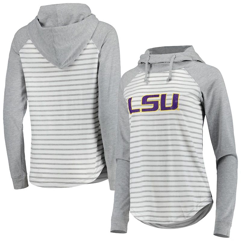 Women's Colosseum Heathered Gray/White LSU Tigers Gloria Raglan Long Sleeve Hoodie T-Shirt