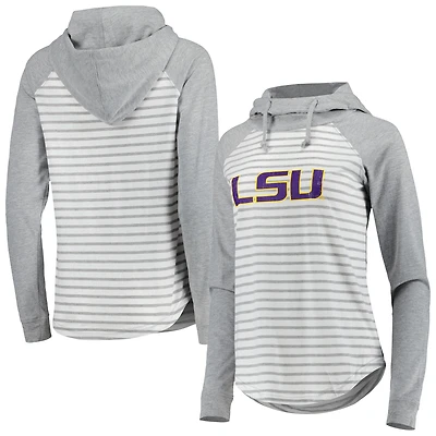 Women's Colosseum Heathered Gray/White LSU Tigers Gloria Raglan Long Sleeve Hoodie T-Shirt