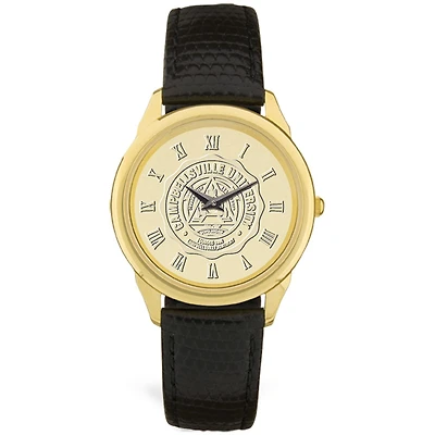 Men's Gold Campbellsville Tigers Medallion Leather Wristwatch