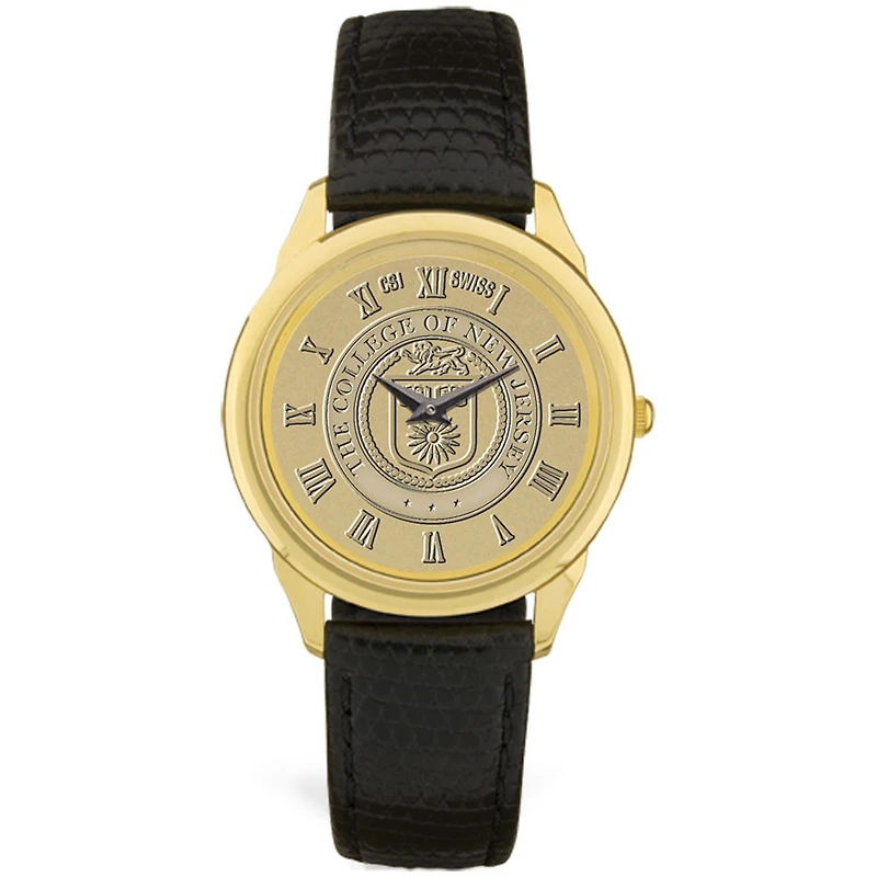 Men's Gold College of New Jersey Lions Medallion Leather Wristwatch