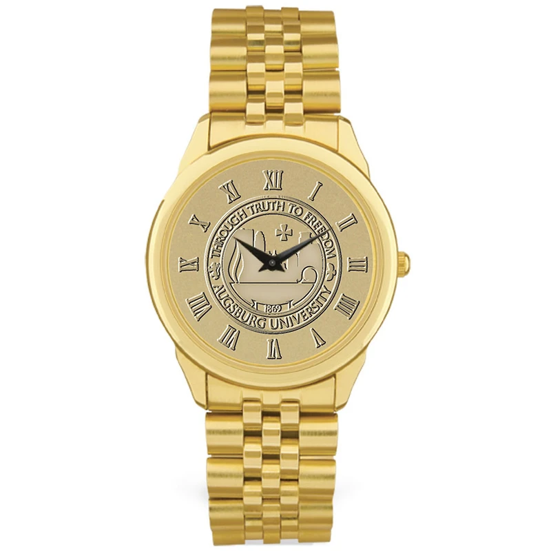 Men's Gold Augsburg University Medallion Rolled Link Bracelet Wristwatch