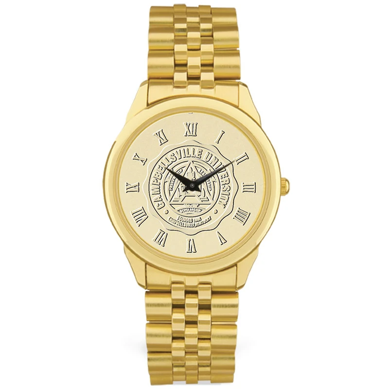 Men's Gold Campbellsville Tigers Medallion Rolled Link Bracelet Wristwatch