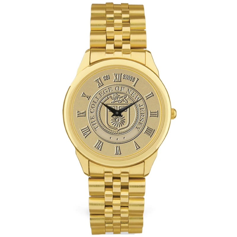 Men's Gold College of New Jersey Lions Medallion Rolled Link Bracelet Wristwatch