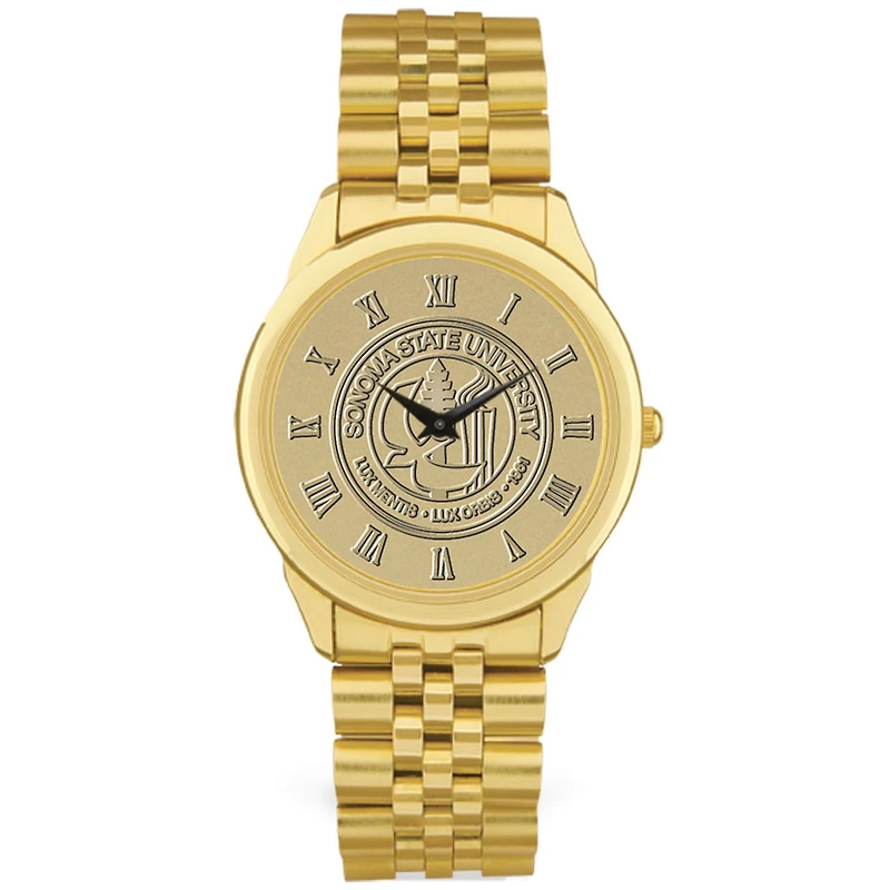 Men's Gold Sonoma State Seawolves Medallion Rolled Link Bracelet Wristwatch