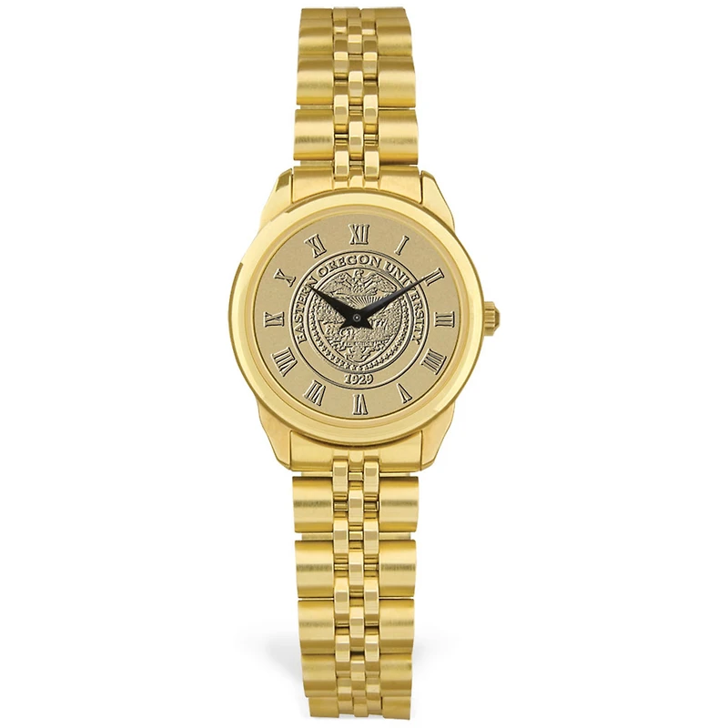 Women's Gold Eastern Oregon Mountaineers Medallion Rolled Link Bracelet Wristwatch