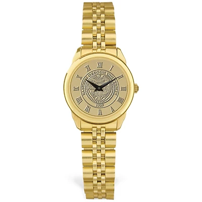Women's Gold Eastern Oregon Mountaineers Medallion Rolled Link Bracelet Wristwatch