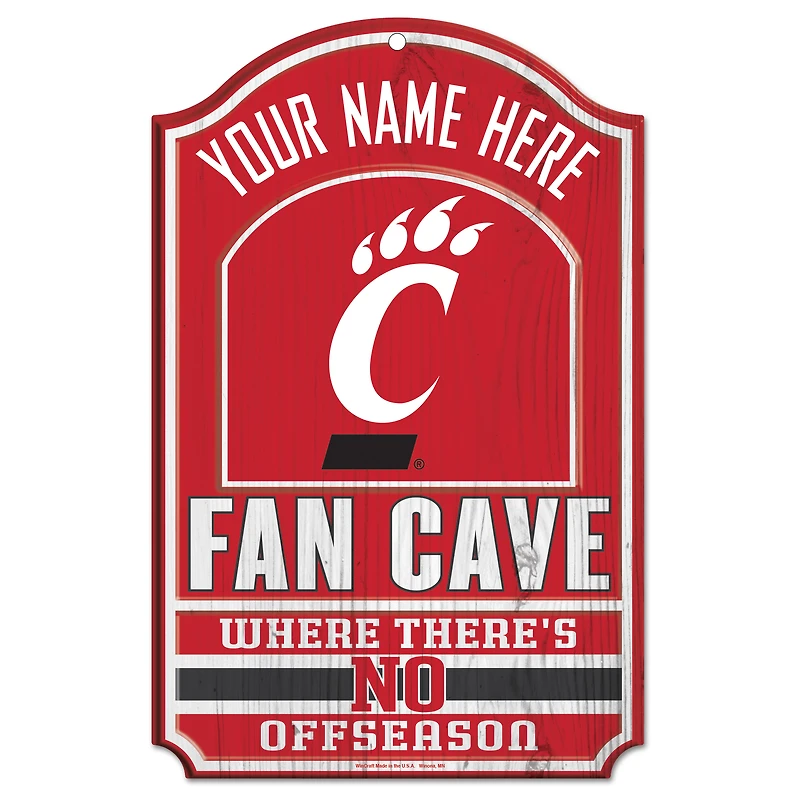 WinCraft Cincinnati Bearcats 11'' x 17'' Personalized Fan Cave Wood Sign
