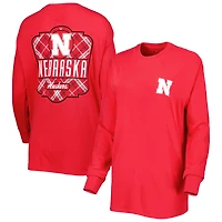 Women's Pressbox Scarlet Nebraska Huskers Valencia Plaid 2-Hit Long Sleeve T-Shirt