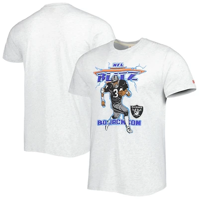 Unisex Homage Bo Jackson Heathered Ash Las Vegas Raiders NFL Blitz Retired Player Tri-Blend T-Shirt