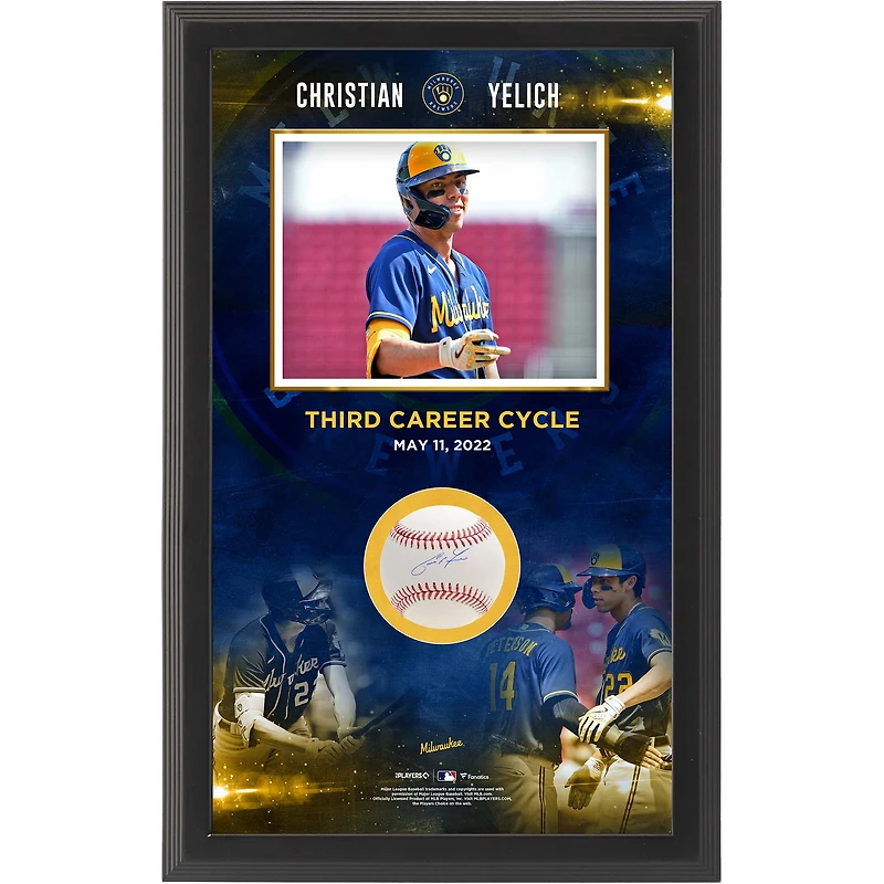 Christian Yelich Milwaukee Brewers Autographed 3rd Career Cycle Baseball Shadowbox Collage