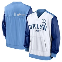 Men's Nike White/Light Blue Los Angeles Dodgers Rewind Warmup V-Neck Pullover Jacket