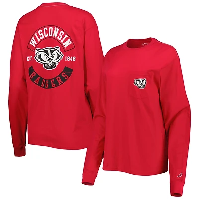 Women's League Collegiate Wear Red Wisconsin Badgers Oversized Pocket Long Sleeve T-Shirt