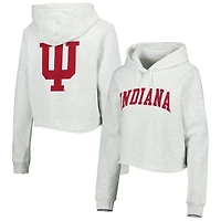 Women's League Collegiate Wear Ash Indiana Hoosiers 2-Hit 1636 Cropped Pullover Hoodie