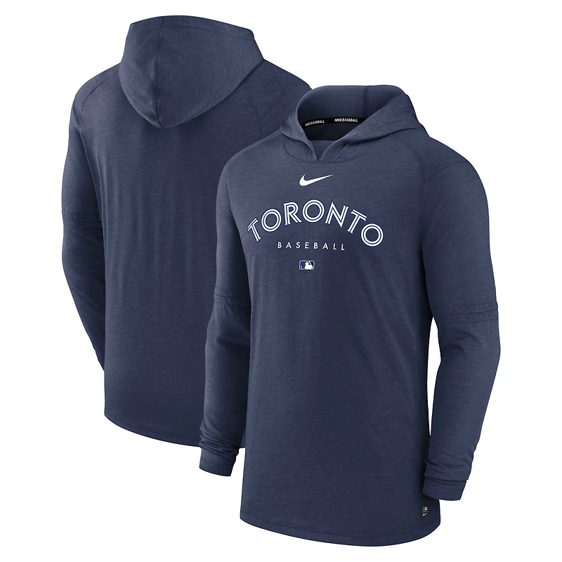 Men's Nike Heather Navy Toronto Blue Jays Authentic Collection Lightweight Dri-FIT Hooded Pullover