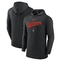 Men's Nike Heather Black Baltimore Orioles Authentic Collection Lightweight Dri-FIT Hooded Pullover