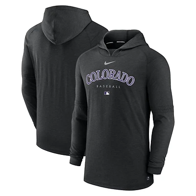 Men's Nike Heather Black Colorado Rockies Authentic Collection Lightweight Dri-FIT Hooded Pullover