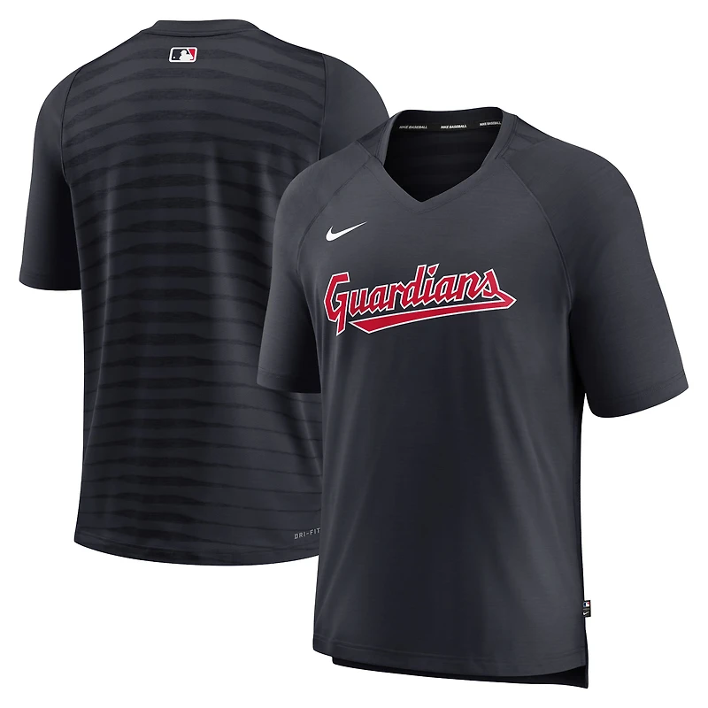 Men's Nike Navy Cleveland Guardians Authentic Collection Pregame Raglan Performance V-Neck T-Shirt