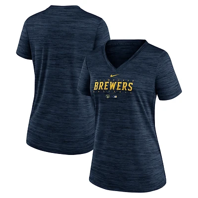 Women's Nike Navy Milwaukee Brewers Authentic Collection Velocity Practice Performance V-Neck T-Shirt