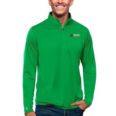 Men's Antigua Green Florida A&M Rattlers Tribute Quarter-Zip Pullover Top