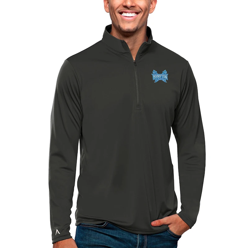 Men's Antigua Gray Hampton Pirates Tribute Quarter-Zip Pullover Top