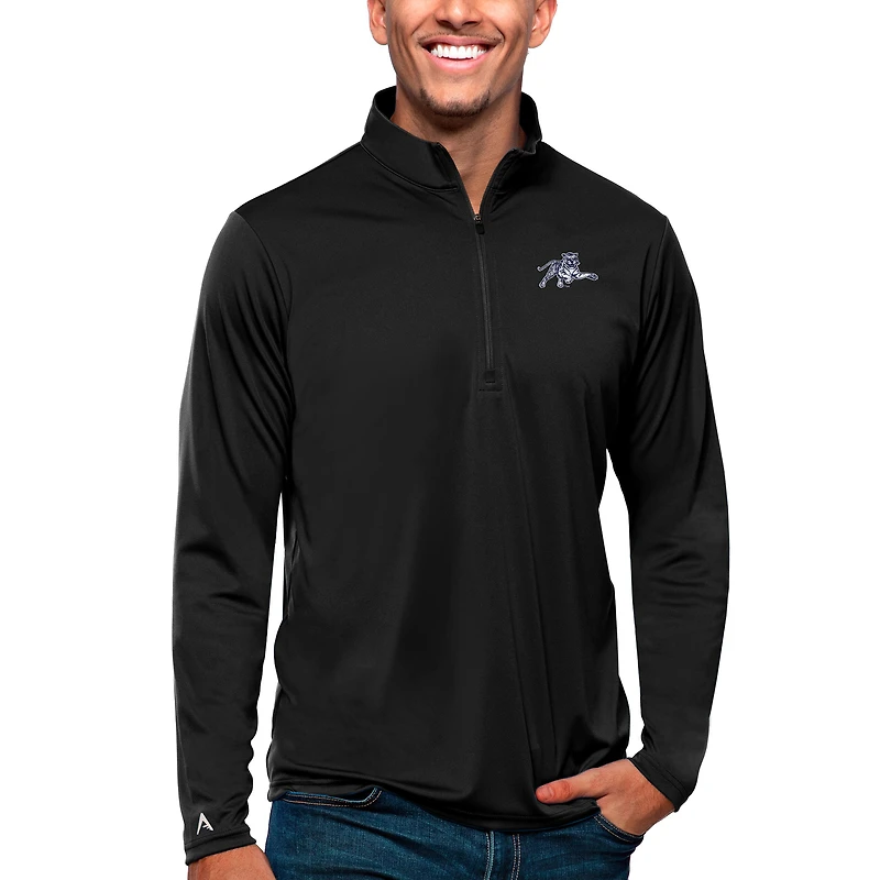 Men's Antigua Black Jackson State Tigers Tribute Quarter-Zip Pullover Top