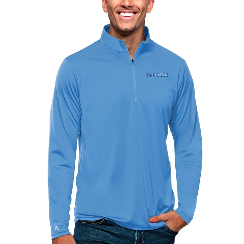 Men's Antigua Blue Spelman College Jaguars Tribute Quarter-Zip Pullover Top